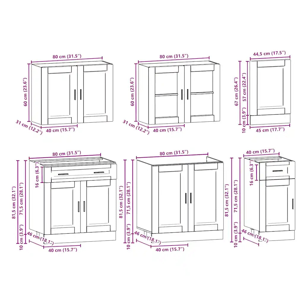 Set Mobili da Cucina 7 pz Kalmar Grigio Cemento in Truciolato 3314755