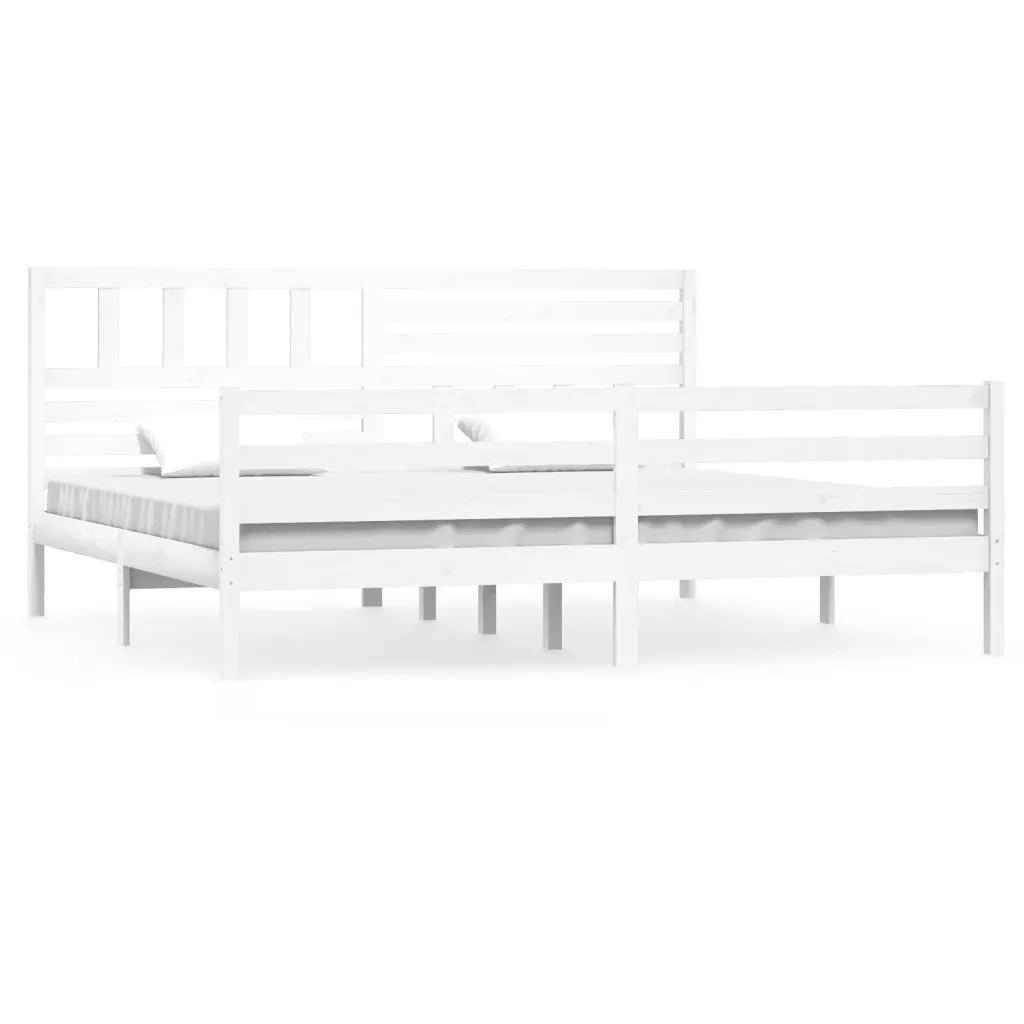 Letto matrimoniale | Letto per adulti | Giroletto Bianco in Legno Massello 200x200 cm