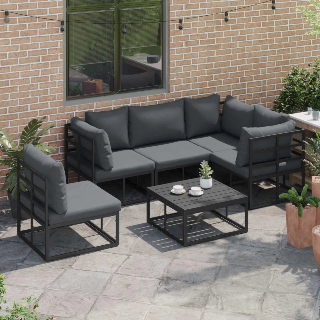 Set Divano da Giardino con cuscino 6 pcs Nero Alluminio