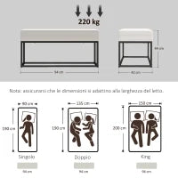 Panca da Ingresso Moderno in Acciaio, Spugna e Tessuto Vellutato con Piedini Regolabili, 94x42x44 cm, Crema