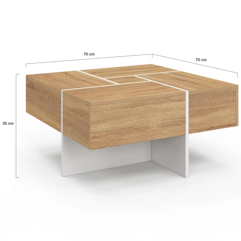 IDMarket - Tavolino quadrato TALIA 70 cm con cassetti in legno e bianco