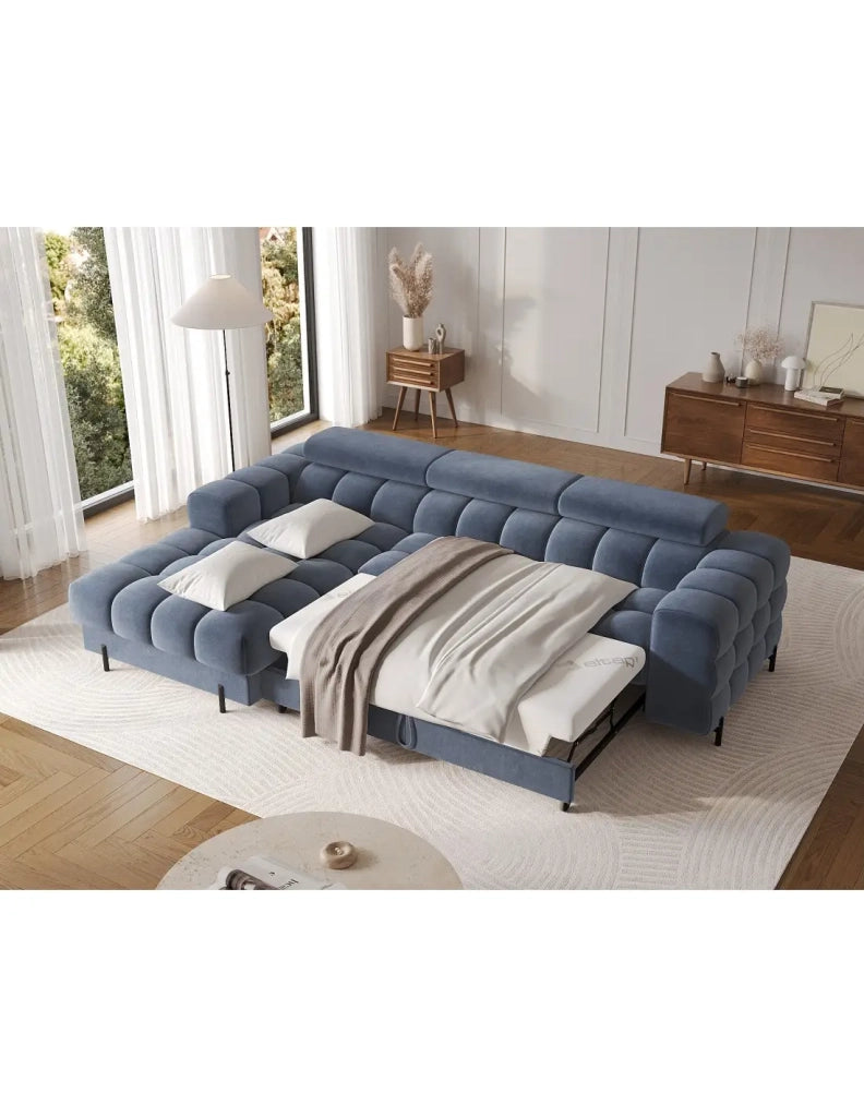Divano angolare sinistro convertibile Blu design elegante 285x99x181cm FILTRO