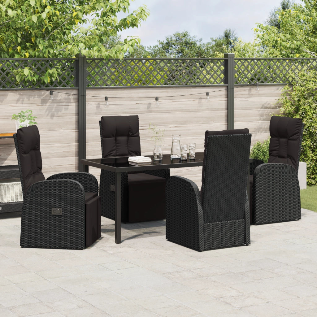Set da Pranzo da Giardino a 5 Pezzi con Cuscini Nero Rattan Polietilene