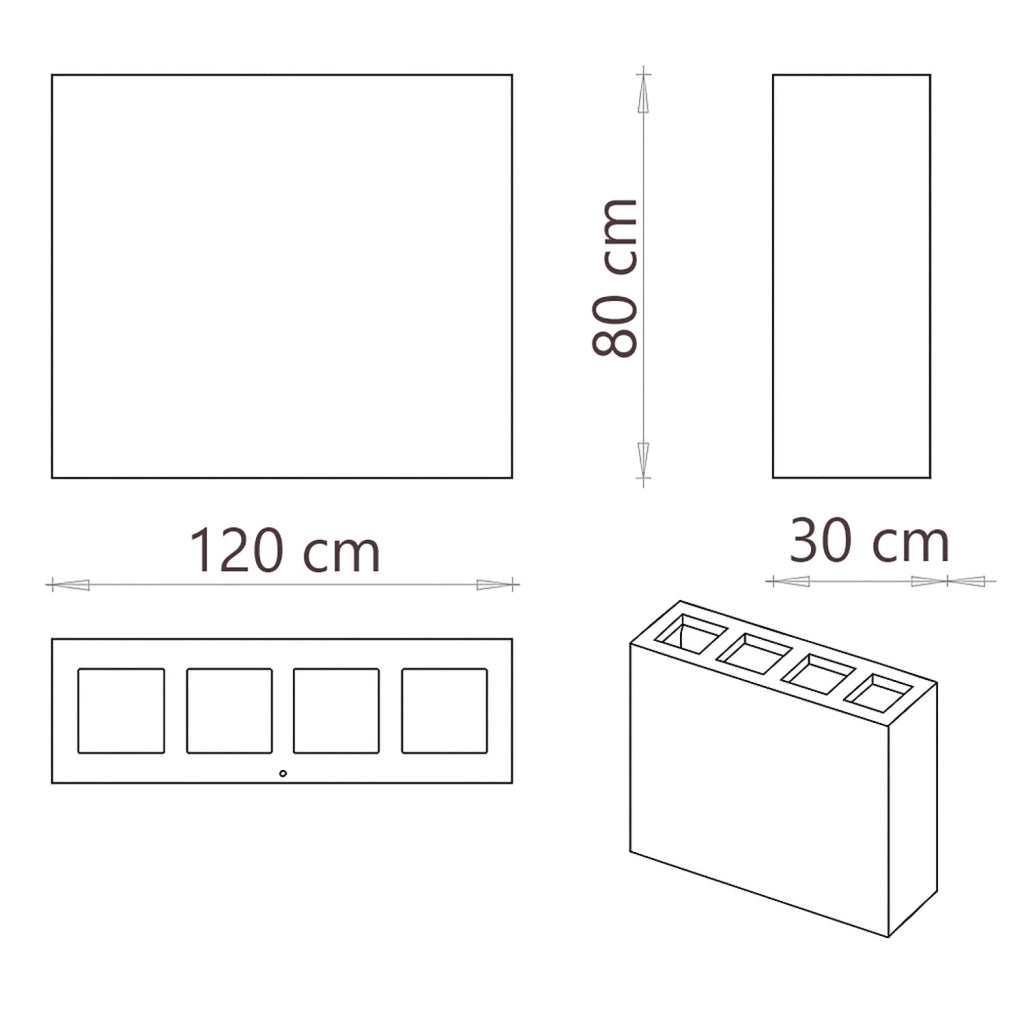 Pattumiera per Raccolta Differenziata 4 Scomparti Capacità 240 lt 120x30x80 cm in Acciaio Corten