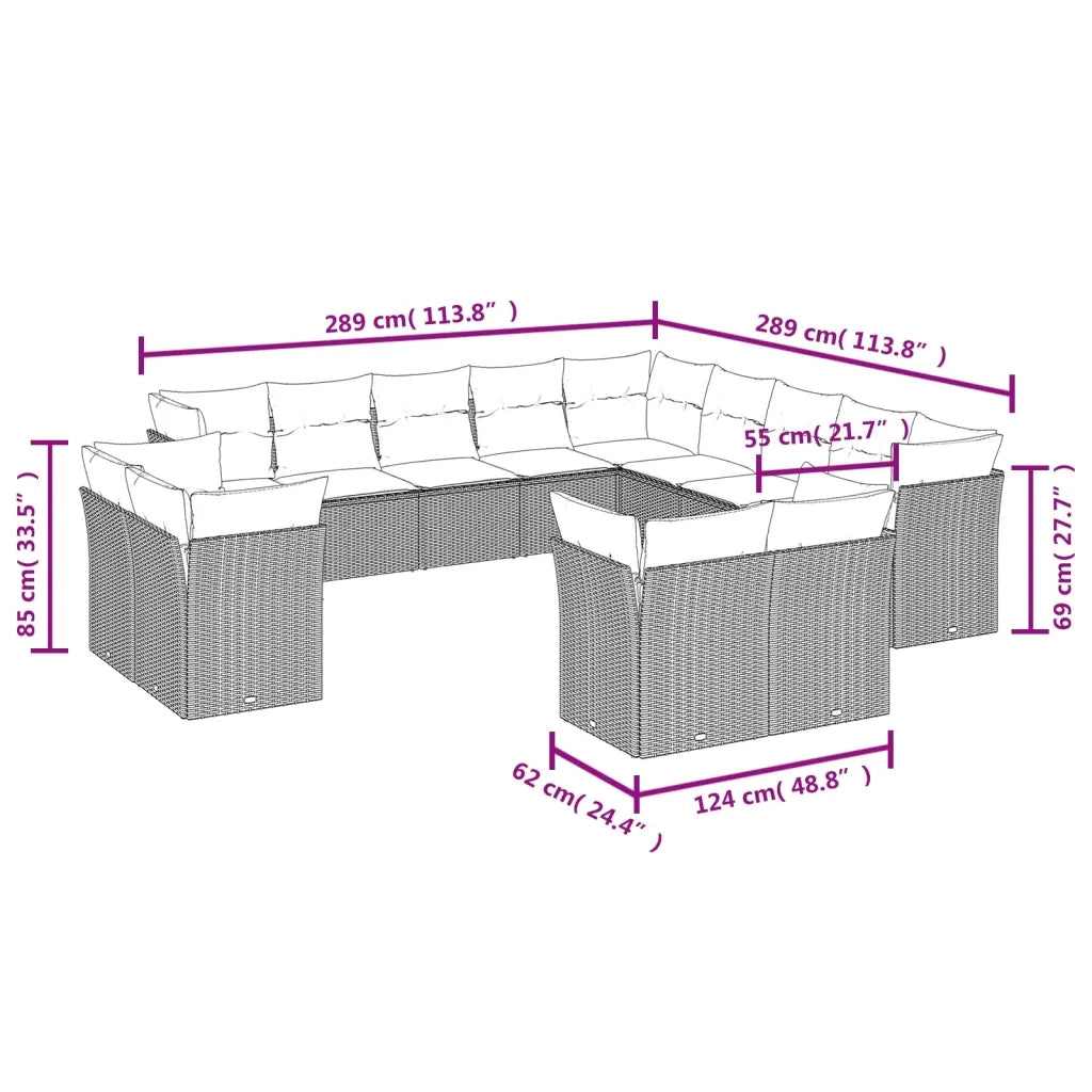 Set Divani da Giardino 13 pz con Cuscini Marrone in Polyrattan cod mxl 89919