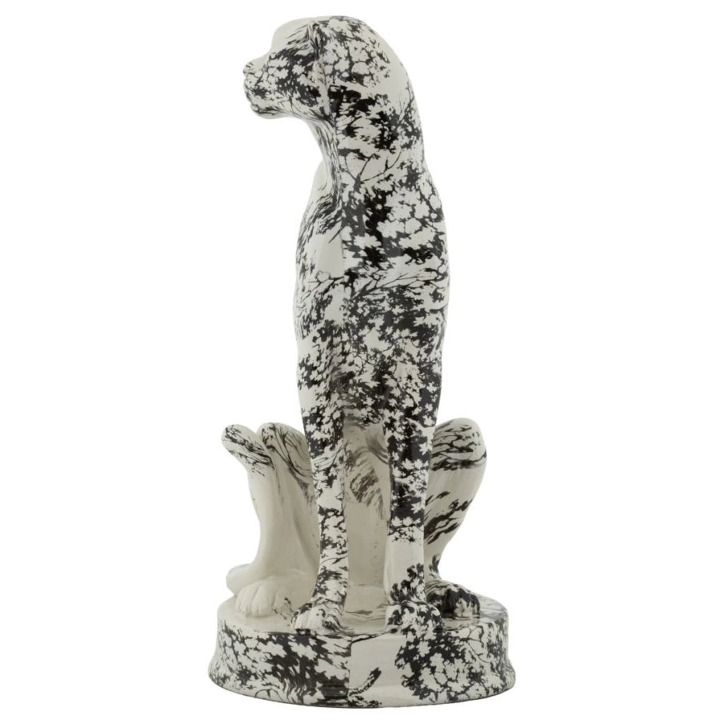 Scultura leopardo in poliresina bianco e nero