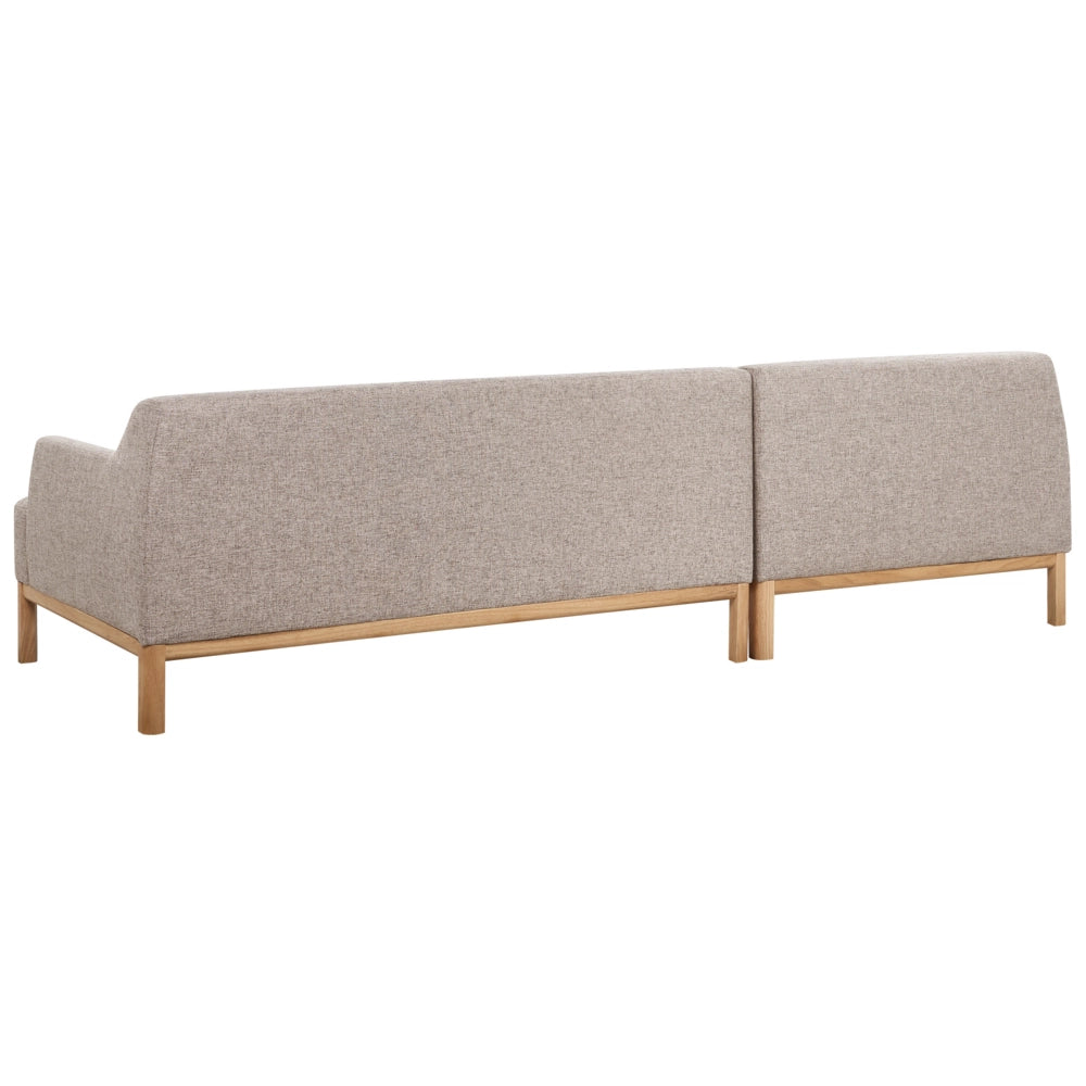 Divano angolare a destra Tessuto poliestere marrone chiaro Gambe di legno Soggiorno elegante