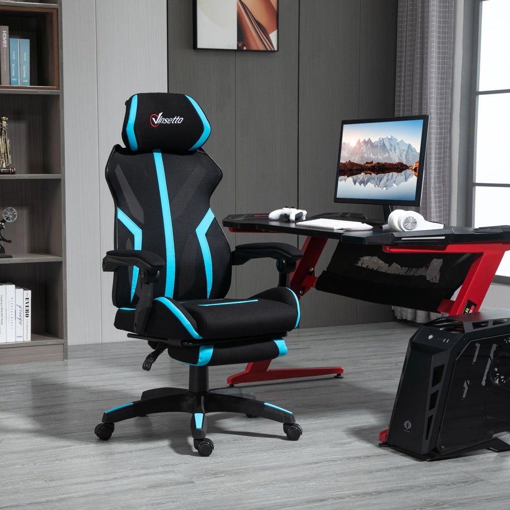 Sedia da Gaming con Poggiapiedi Retrattile ¨C zephmum ¨C Nero e Blu, 65x65x119-129 cm