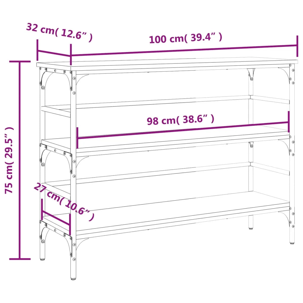 Tavolino Consolle Nero 100x32x75 cm in Legno Multistrato 839048