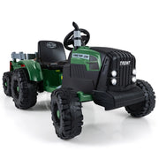 Trattore a pedali elettrico 24v per bambini veicolo con rimorchio staccabile-Trattore pedali per bambini partenza morbida Verde scuro