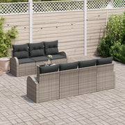 Set divano da giardino  con cuscini grigi in rattan sintetico a 8 pezzi
