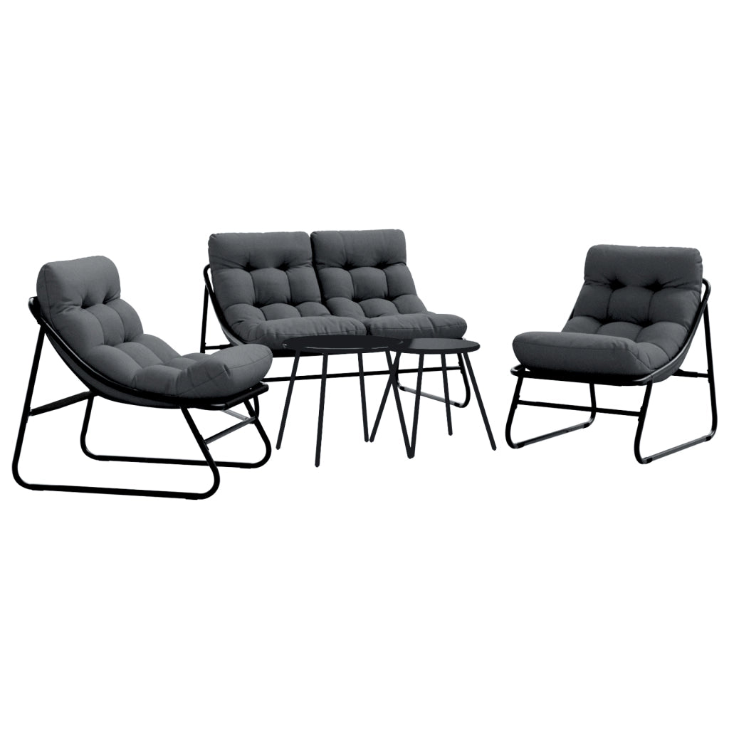 Set Divano da Giardino 5 Pezzi con Cuscini Acciaio Nero