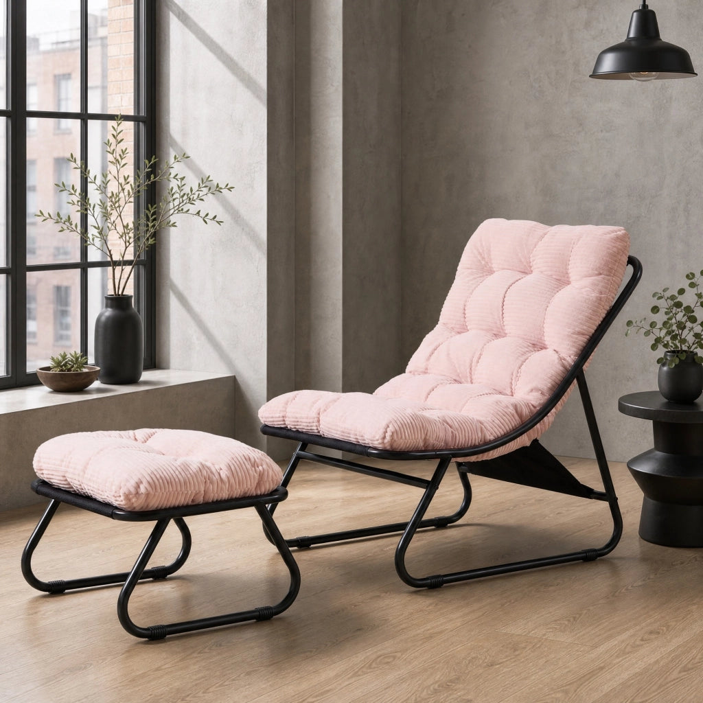 SEDIA LOUNGE DA ESTERNO Con pouf 65x78x86 cm Acciaio Rosa