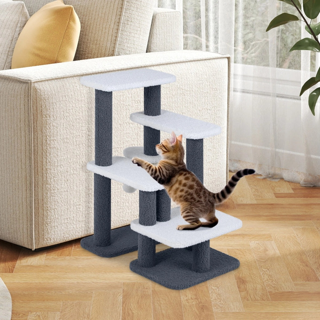 Scale per gatti torre 2-in-1 con gradini e tiragraffi in sisal, Scale torre a 4 gradini per gattini per letto alto-Alberi Tiragraffi