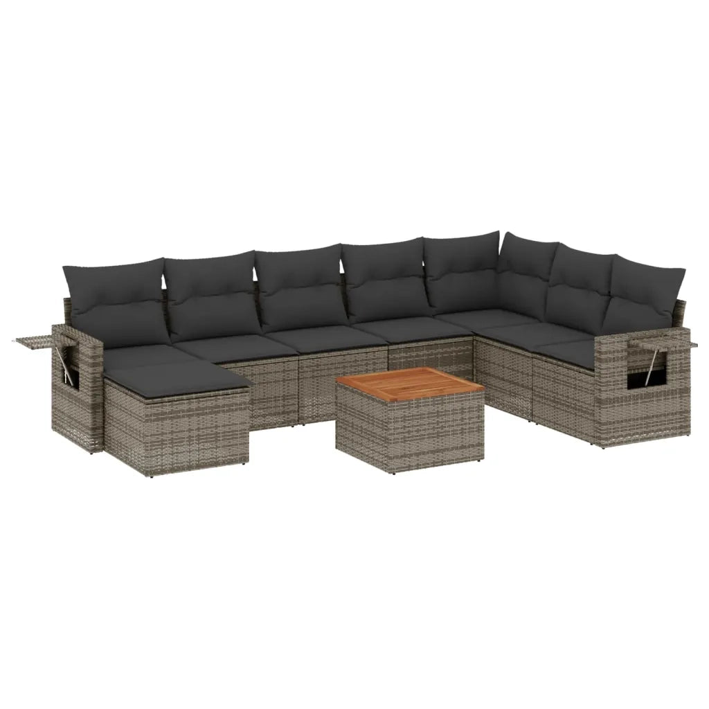 Set Divano da Giardino 9 pz con Cuscini Grigio in Polyrattan 3224702