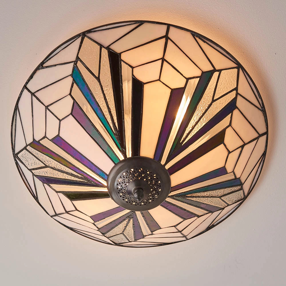 Plafoniera Tiffany Astoria vetro rotonda conica 2xE27