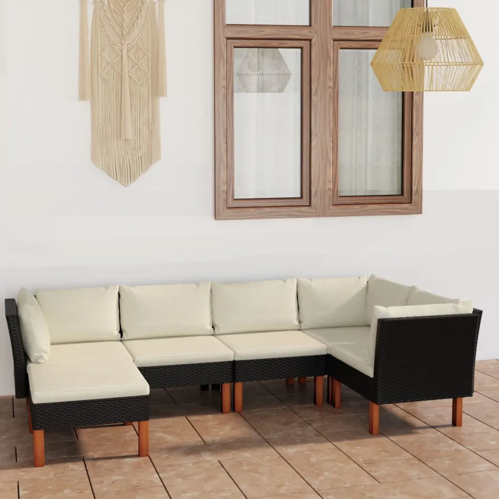 Set Divani da Giardino 6 pz con Cuscini in Polyrattan Nero 3059734