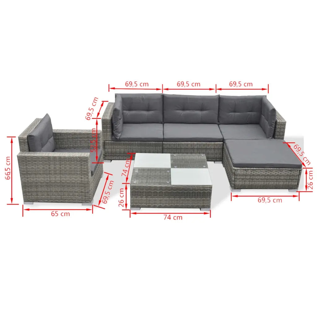 Set Divani da Giardino 6 pz con Cuscini in Polyrattan Grigio cod mxl 35339