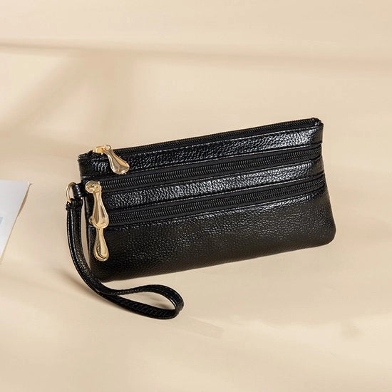 Portafoglio in pelle morbida con stampa lychee, stile lungo con più tasche, per cellulare, nero, 19 x 10 x 1 cm