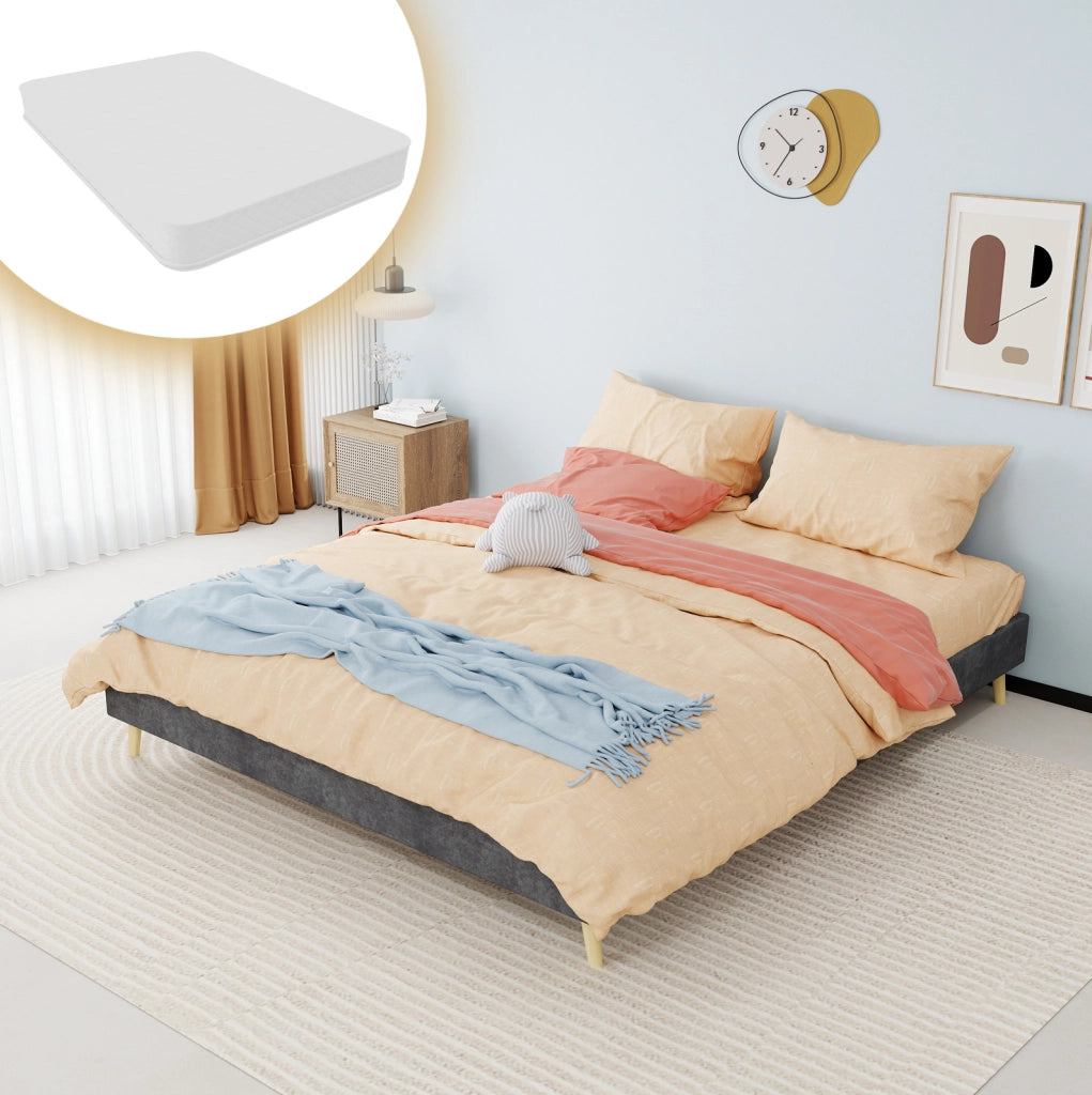 Letto con materasso 160x200 cm, grigio, tessuto e metallo