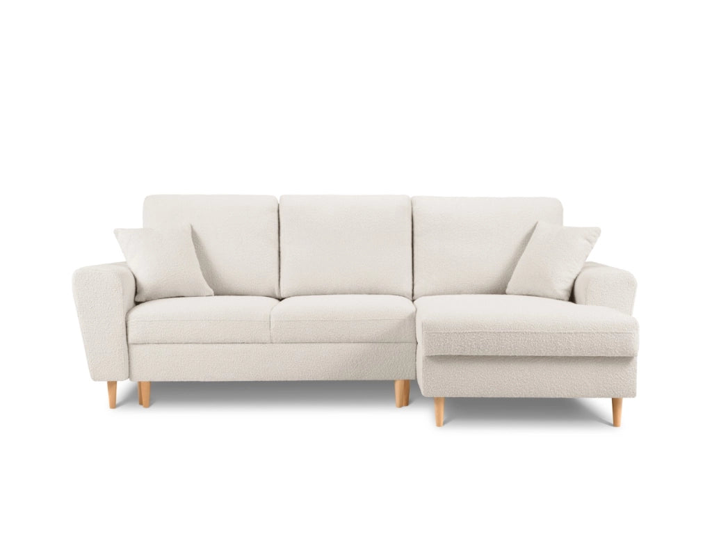 Cosmopolitan Design - Divano convertibile angolare destro con contenitore "Kyoto" 4 posti in bouclé beige 
