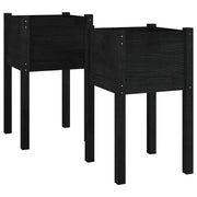 2 pz Fioriere | Cassetta per fiori | Vaso da Giardino Nere 40x40x70 cm in Legno di Pino