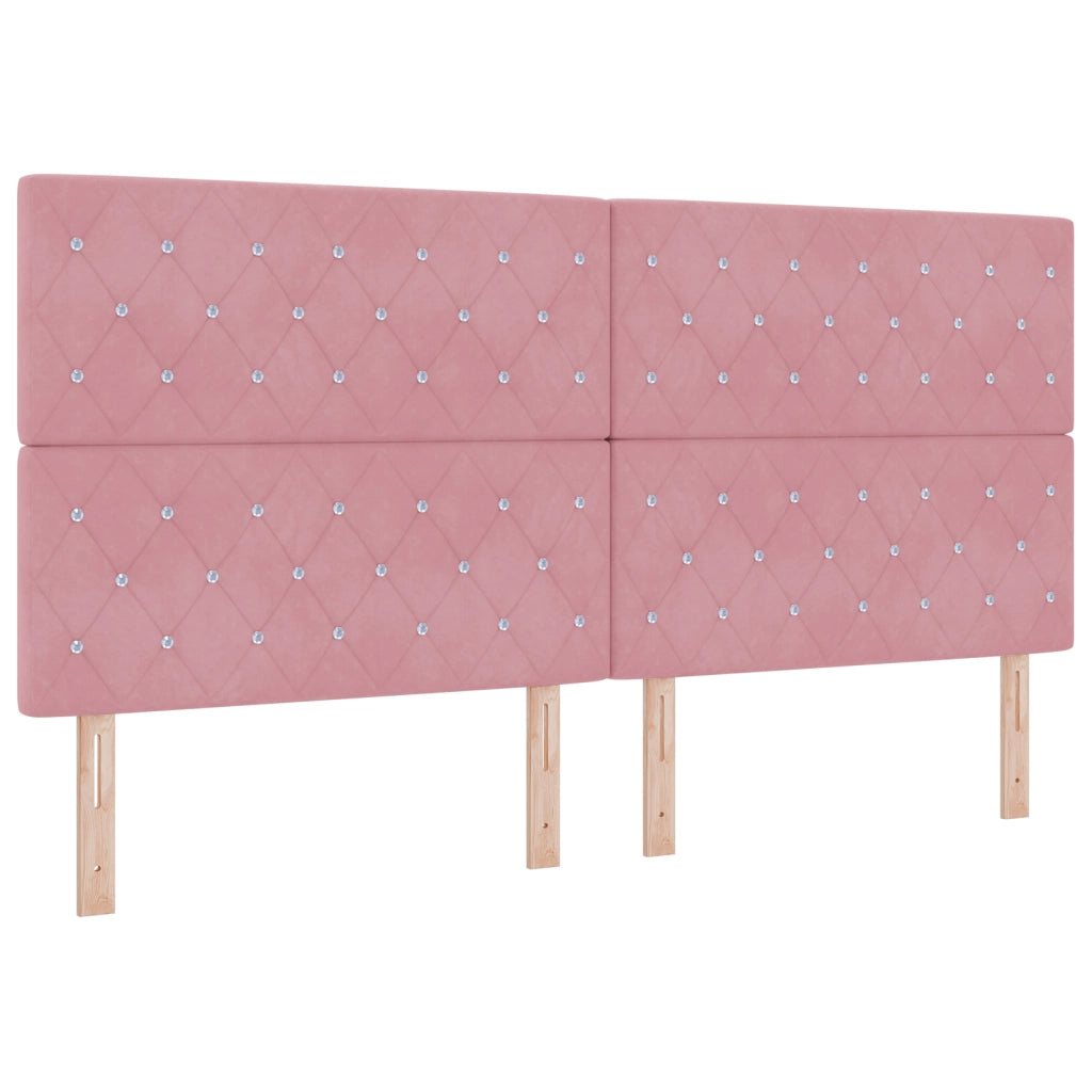 Testiera rosa tufted con bottoni di cristallo 200 cm in velluto