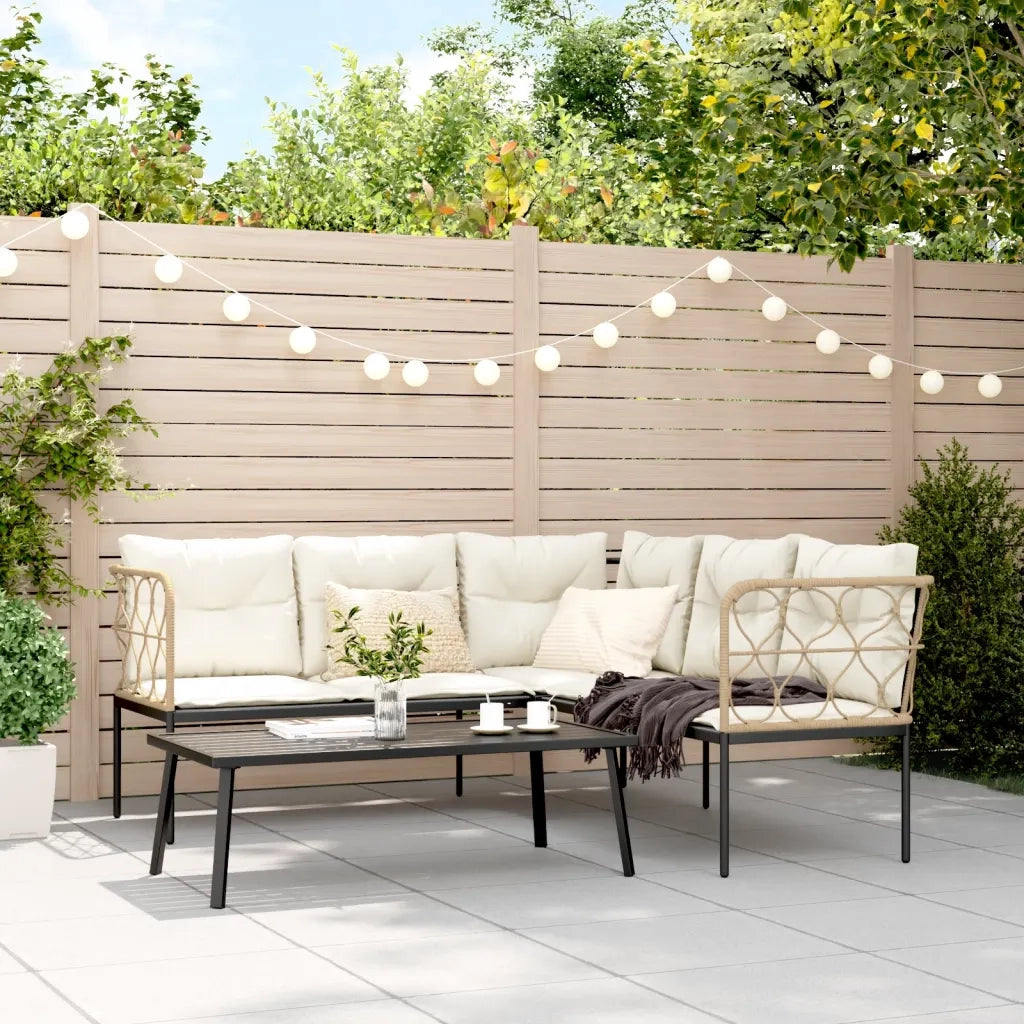 Set Divano da Giardino con Cuscini Nero Acciaio e Textilene