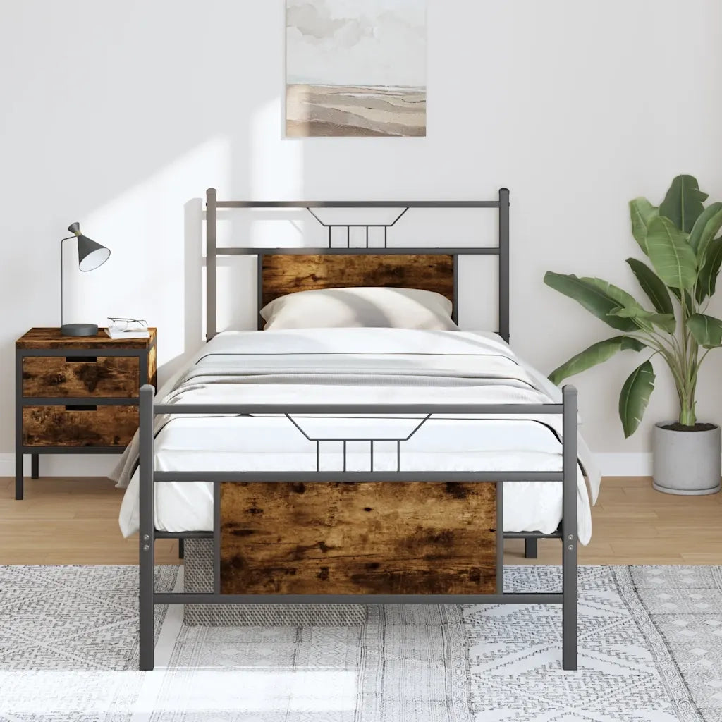 Letto singolo | Letto per adulti | Giroletto senza Materasso Rovere Fumo 90x200 cm in Truciolato