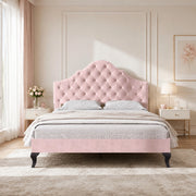 Letto imbottito in velluto rosa 140 x 200 cm con rete a doghe