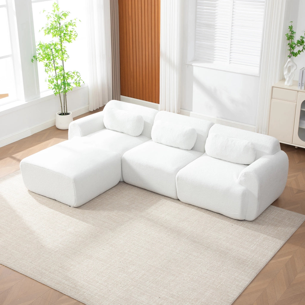 Divano 271x177x71 cm senza montaggio in chenille avorio