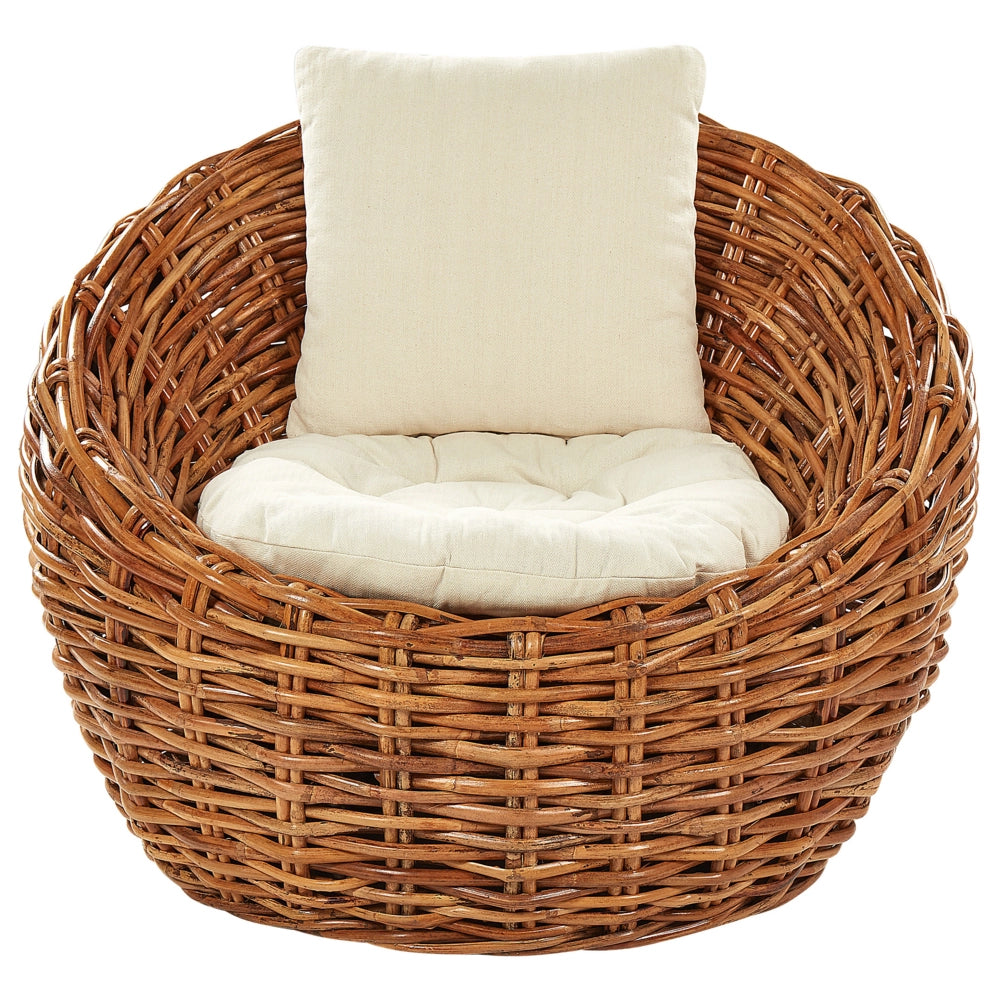 Poltrona da esterno in rattan naturale con seduta ampia e cuscino giardino bordo piscina terrazza
