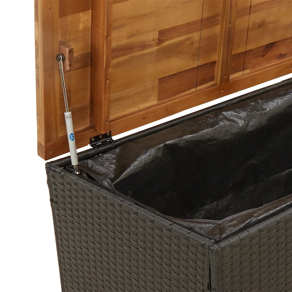 vidaXL Contenitore Giardino Nero 110x55x63cm Polyrattan e Legno Acacia