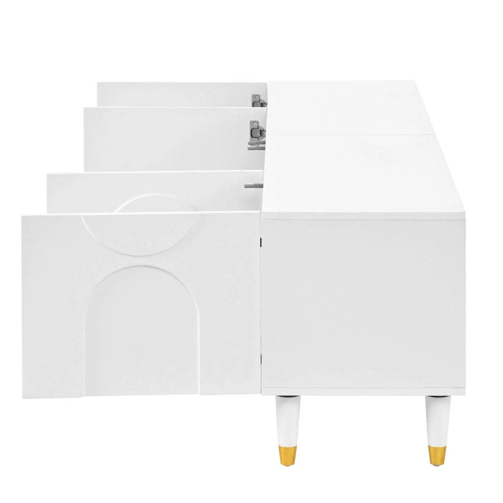 Mobile porta TV con 4 ante e vani, ripiano con passacavi, per soggiorno, in MDF e truciolare bianco 180 × 40 × 50 cm
