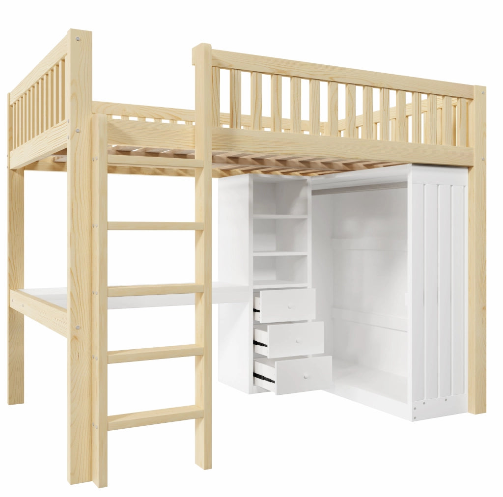 Letto a soppalco 140x200 cm con scrivania, armadio e 3 cassetti