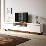 Mobile TV Soggiorno, 260x57x35 cm, TV di grande formato, Design industriale, Bianco e Rovere soft