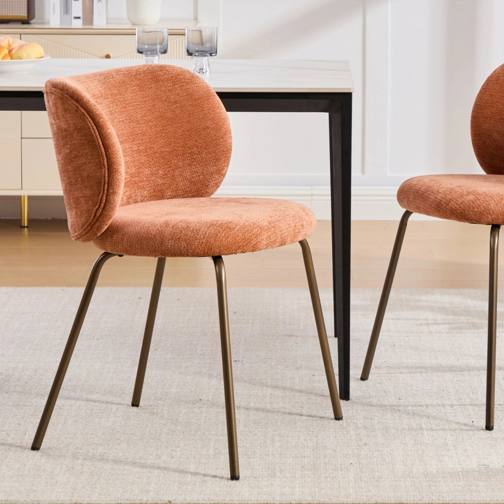 Sedia da Pranzo Imbottita in Velluto ¨C MINIMAL ¨C Gambe in Metallo Bronzo, Arancione