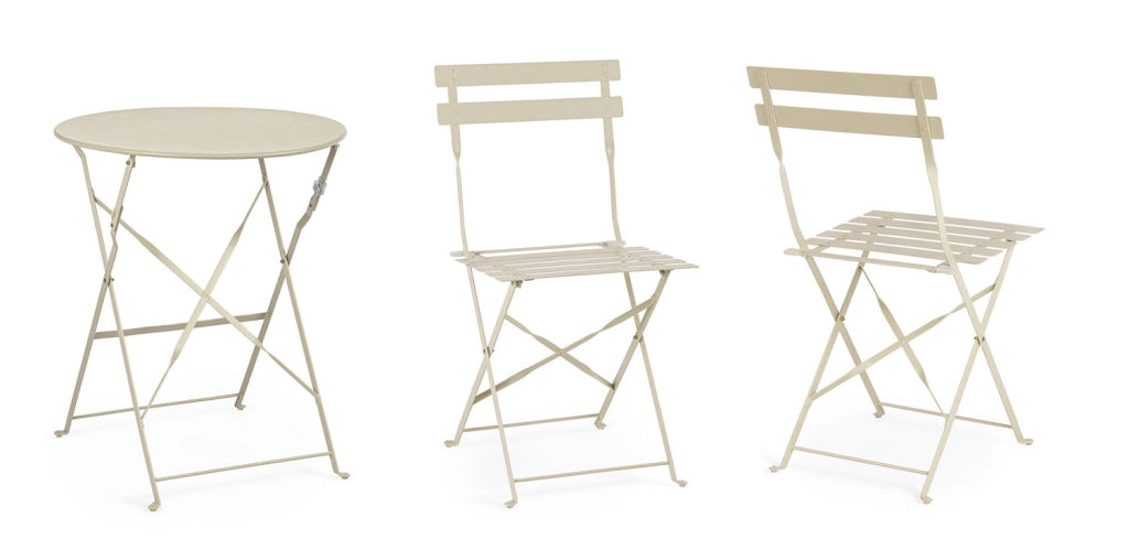 Set 3 Pezzi Bistrot da Giardino con Tavolo e 2 Sedie in Acciaio Verniciato Austin Gypsum