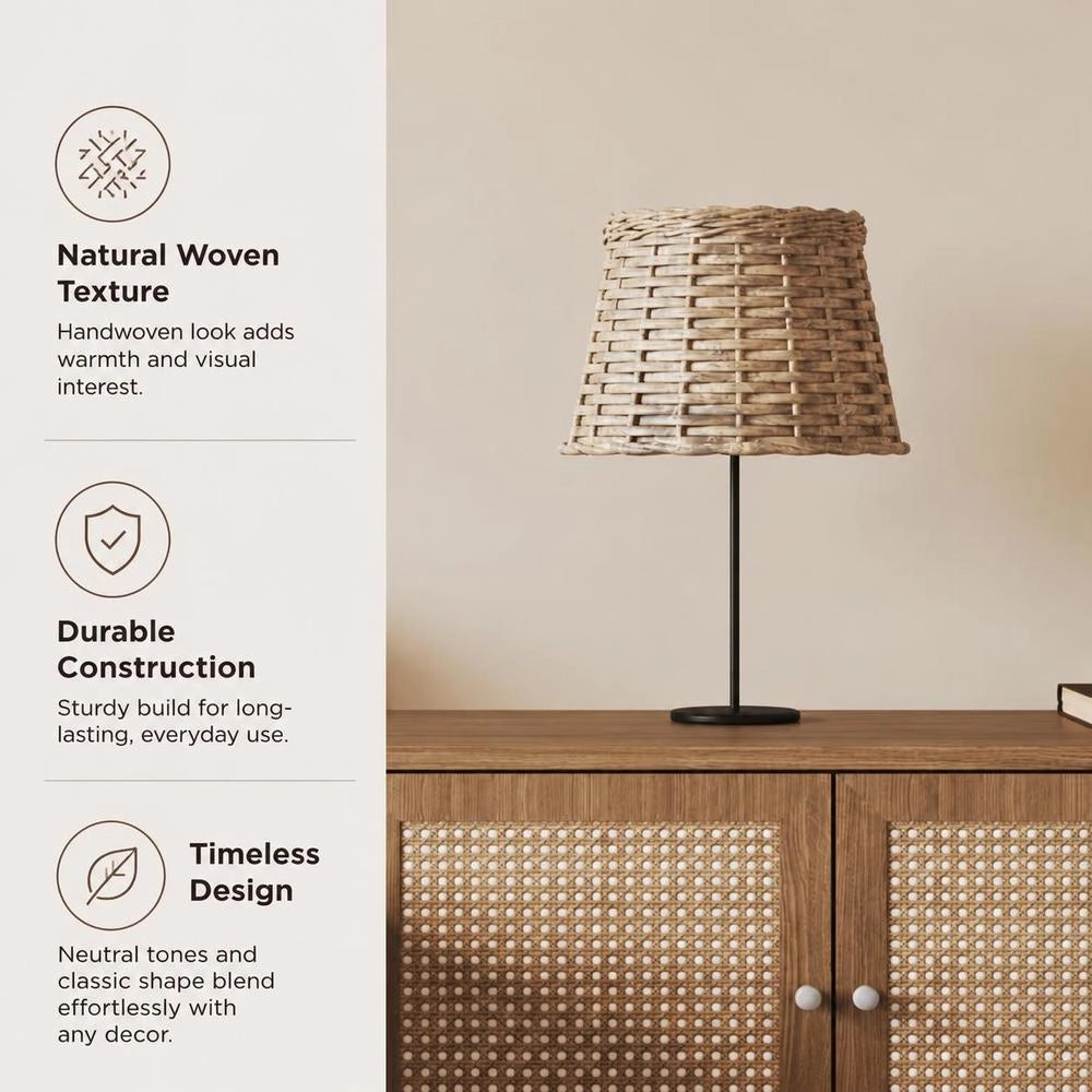 Handwoven Willow Lamp Shade Brown Diameter 25x17 Cm Natural Material Pendant Light Cover Soft Light Distribution For Living Room Bedroom Study Dining Room Hallway Decor