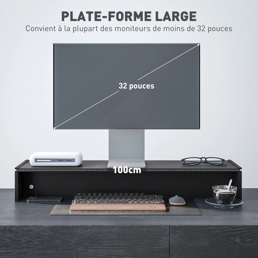 Scrivania per PC con supporto monitor e due cassetti ¨C Minimal ¨C nero 100x50x75