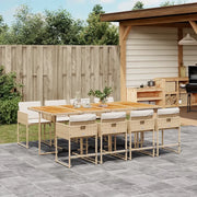 Set da Pranzo da Giardino 9 pz con Cuscini Beige in Polyrattan 3211288