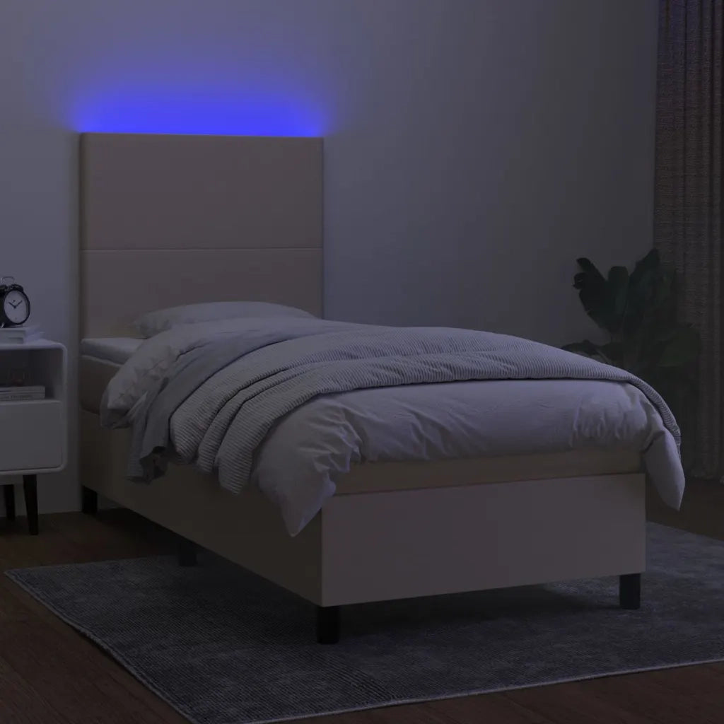 Letto a Molle con Materasso e LED Crema 90x190 cm in Tessuto 3134682