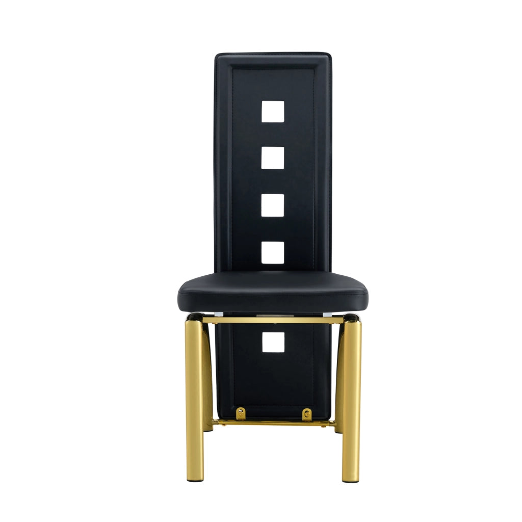 Set tavolo cucina e sedie con tavolo rotondo e 2 sedie imbottite in vetro temperato; similpelle nera e metallo oro