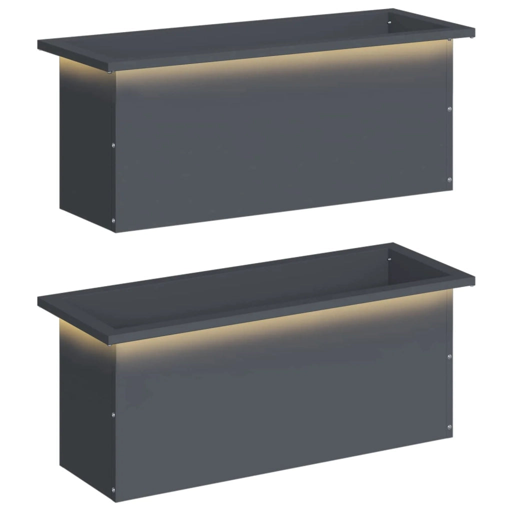 Fioriera da giardino con LED 2 pz Antracite 30 x 80 x 30 cm 8008103