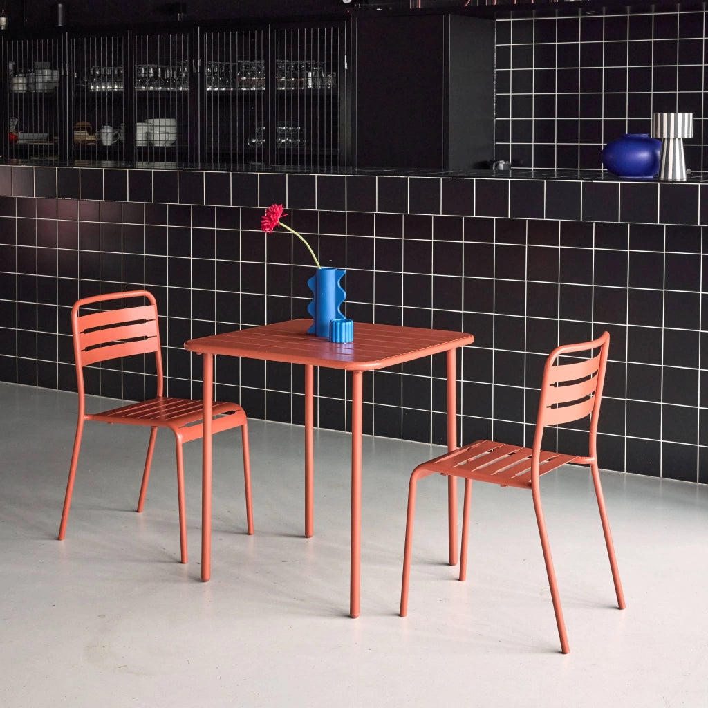 Set tavolo da giardino in acciaio con 2 sedie, 70cm, terracotta