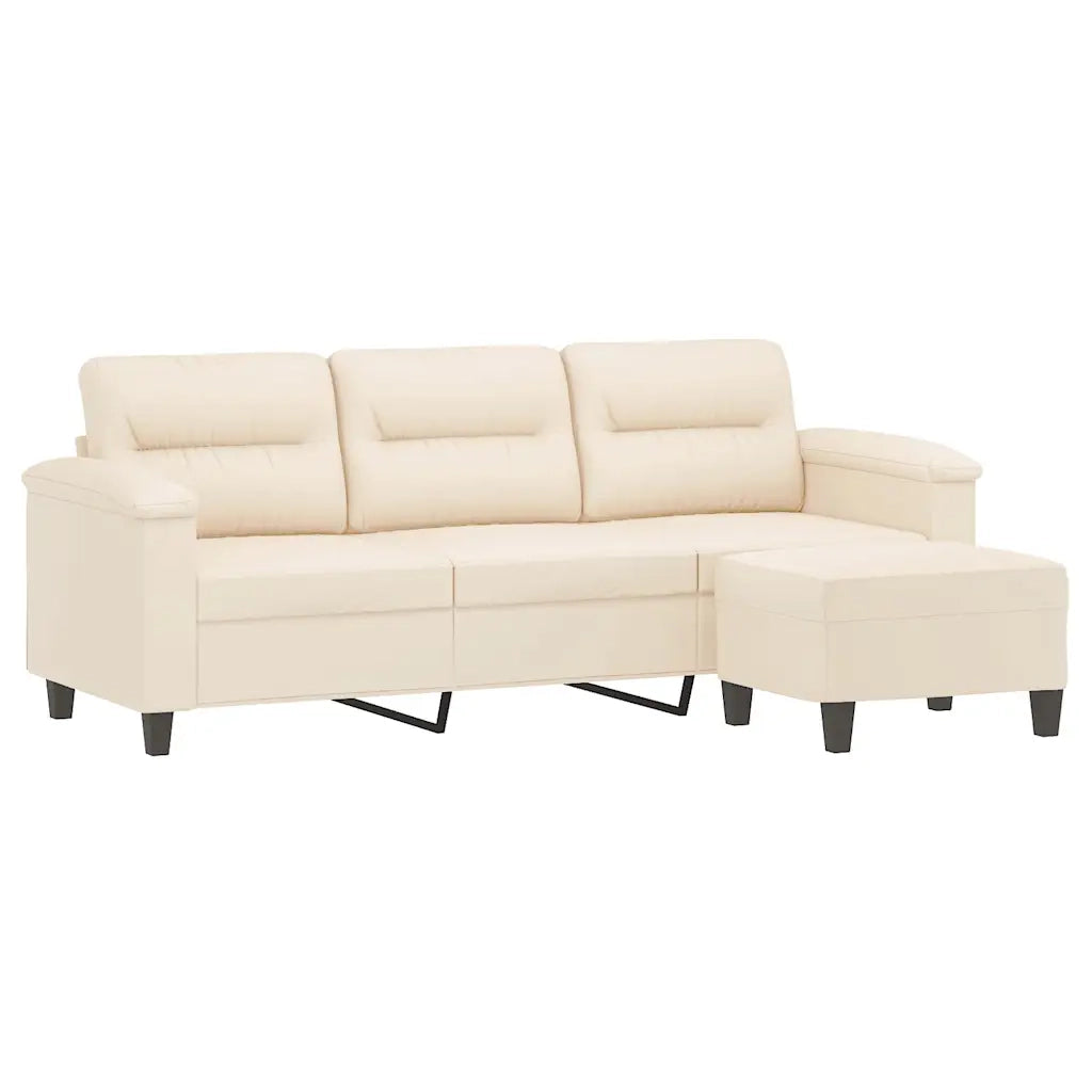 Divano a 3 Posti con Poggiapiedi Beige 180cm Tessuto Microfibra 3201236