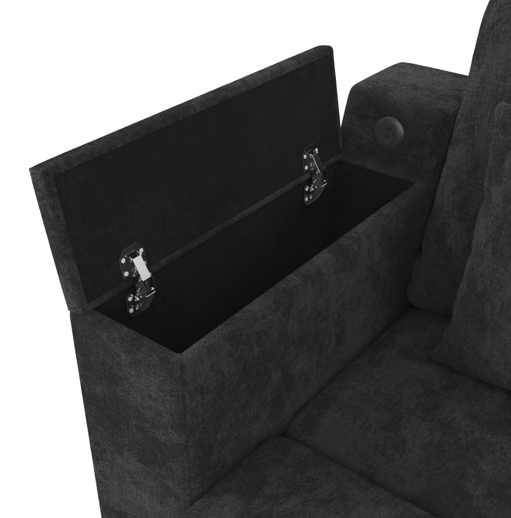 Divano letto 3 posti trasformabile in chenille grigio con struttura in metallo e porta USB
