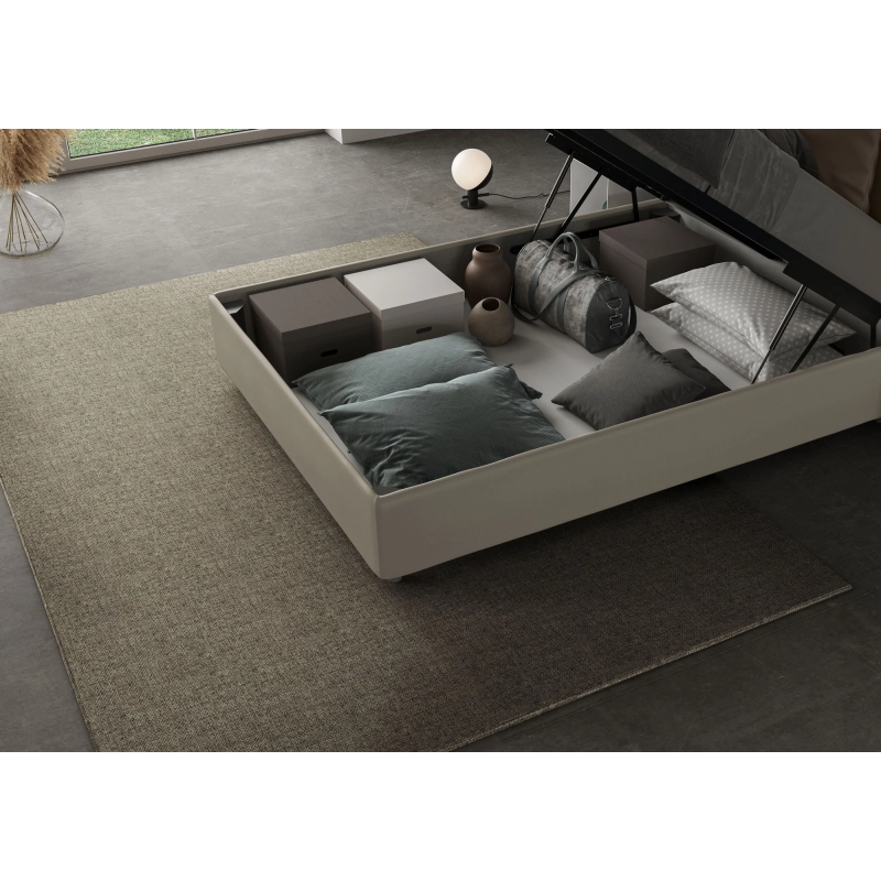 Letto imbottito Matrimoniale francese 140x190 cm Agueda - Similpelle,Cappuccino,Contenitore