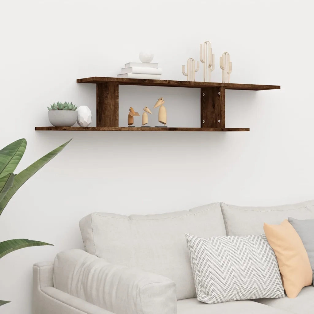 Scaffale TV a Parete | Armadietto TV | Mobile Porta TV Rovere Fumo 125x18x23 cm Legno Multistrato