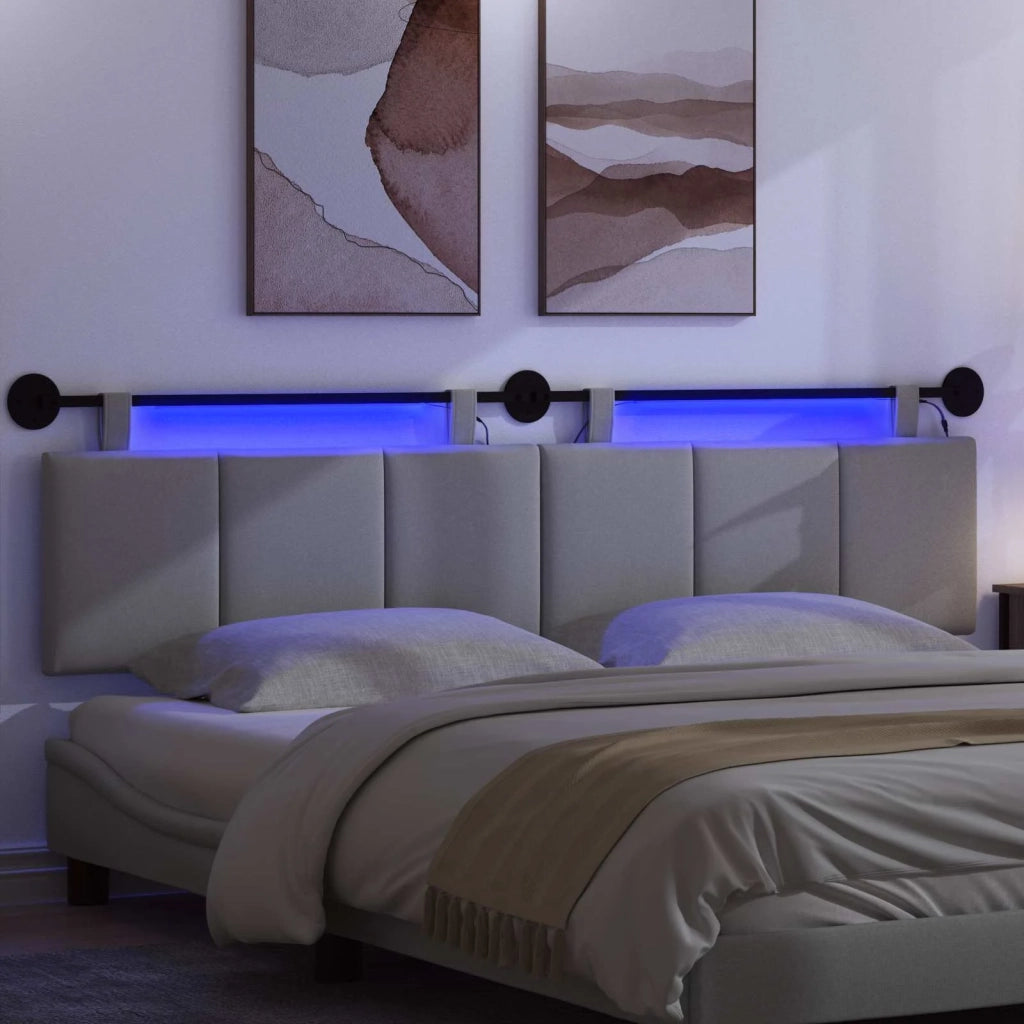 Testiera sospesa Con luce LED Grigio Chiaro Tessuto